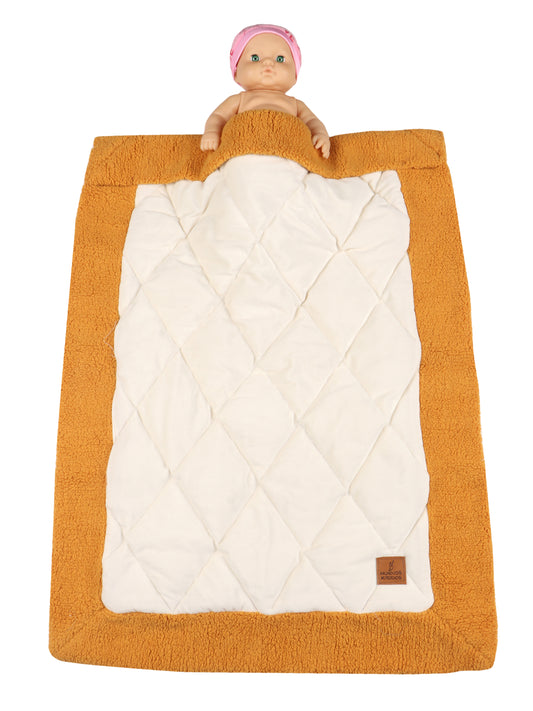 NUEVOSGHAR Solid Quilted Soft Velvet Fur Baby Blanket (0-24 Months) - Mustard-Ivory