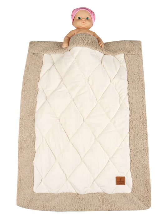 NUEVOSGHAR Solid Quilted Soft Velvet Fur Baby Blanket (0-24 Months) - Beige-Ivory