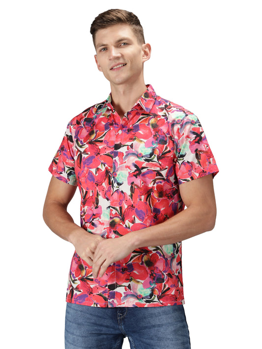 NUEVOSPORTA Men's Rayon Printed Multi Colour Shirt