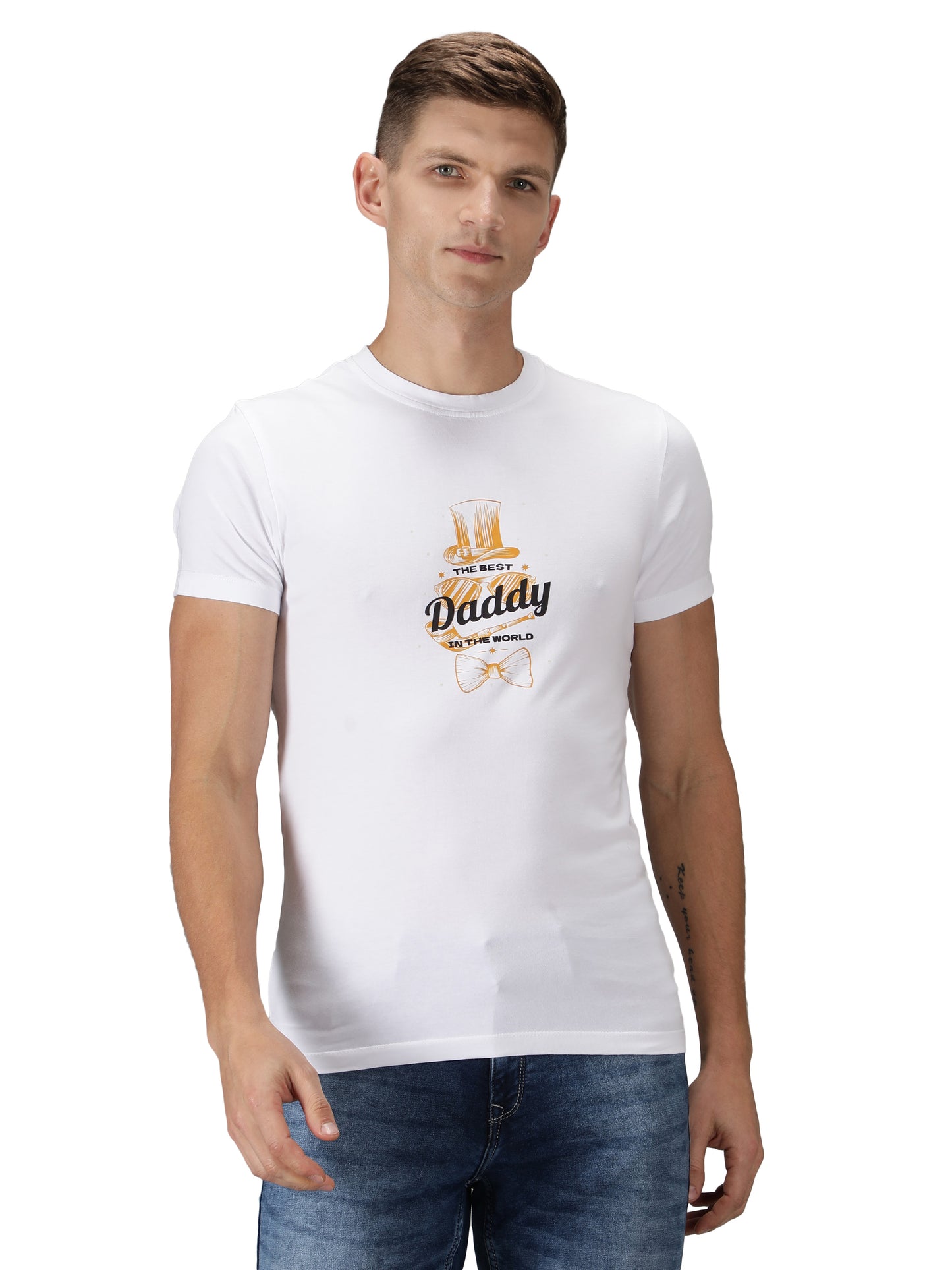 NUEVOSPORTA Men's Cotton Graphic Printed White T-Shirt