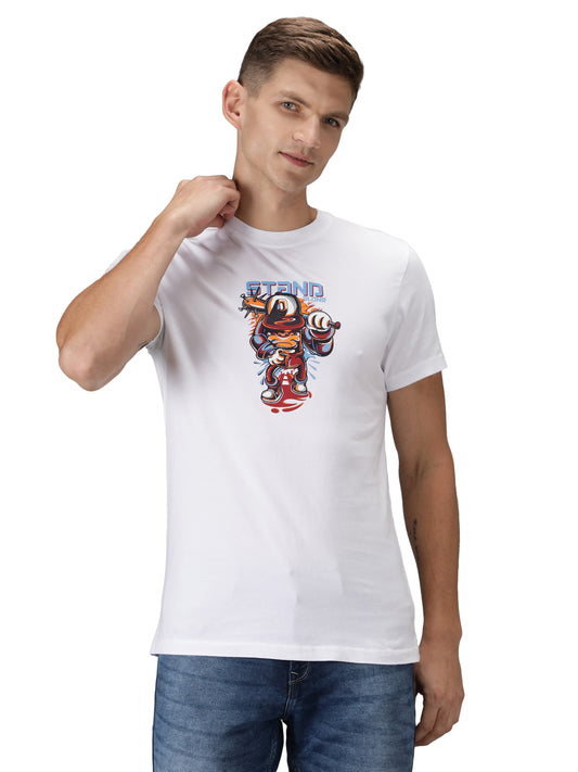 NUEVOSPORTA Men's Cotton Graphic Printed White T-Shirt