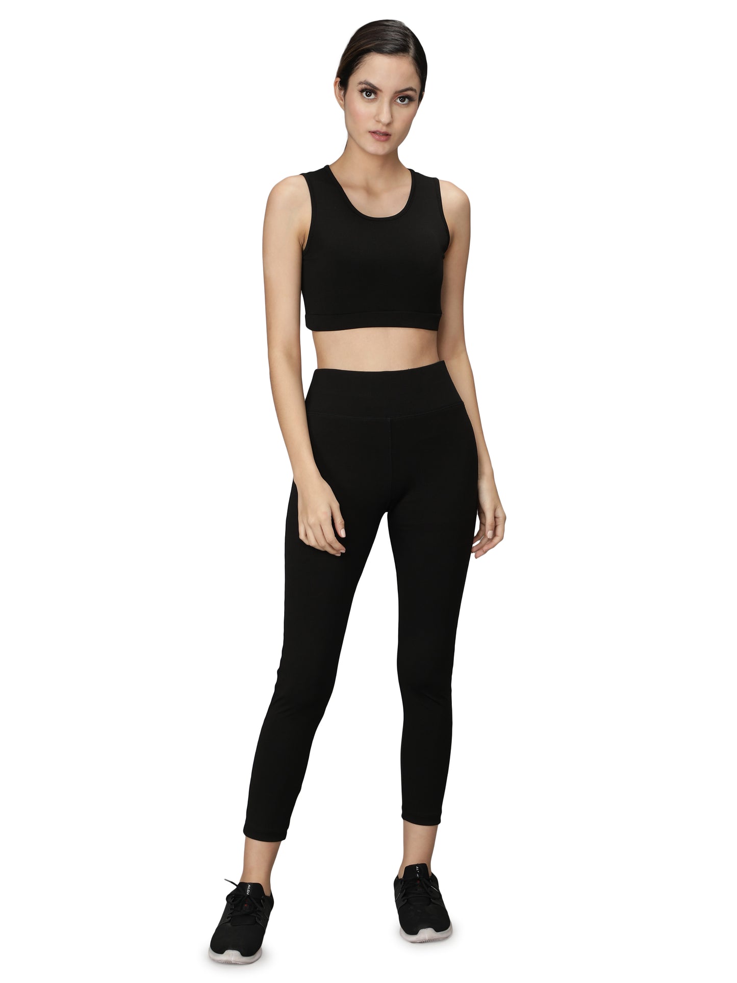 NUEVOSDAMAS Women Solid Black Active Wear Tracksuit | Gym Wear Padded Top And Bottom Set | Dry Fit Women Active Wear Combo Set