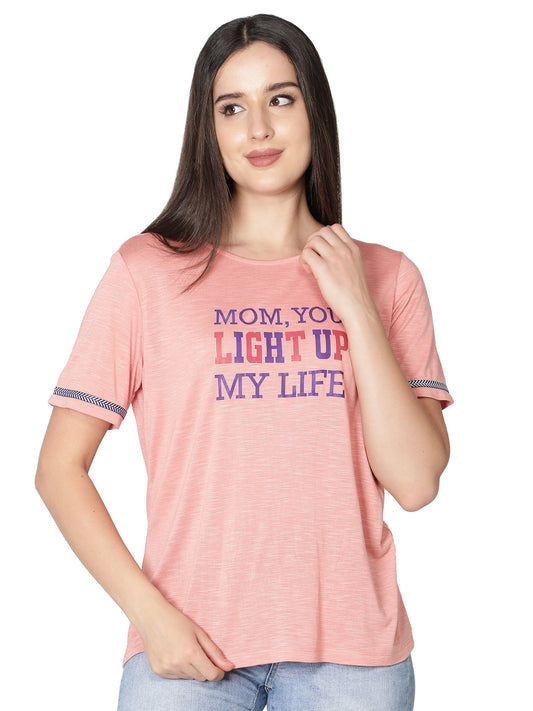 NUEVOSDAMAS Women Rayon Printed Pink T-Shirt