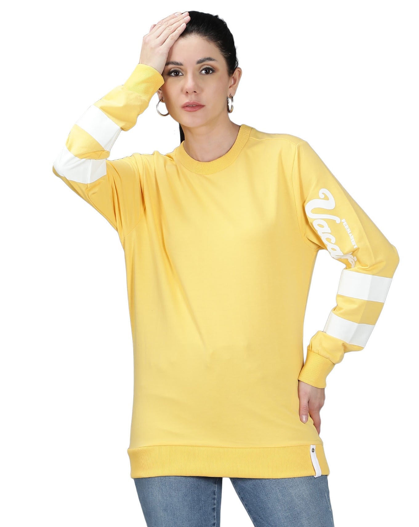 NUEVOSDAMAS Stripes Printed Yellow Sweatshirt