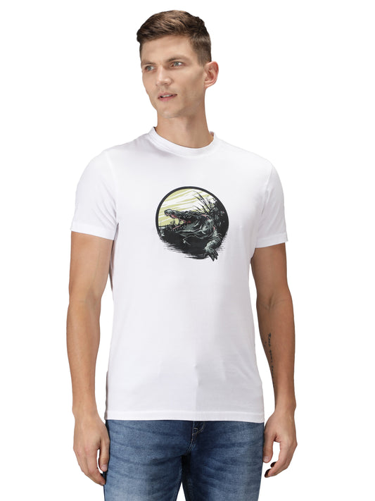 NUEVOSPORTA Men's Cotton Graphic Printed White T-Shirt