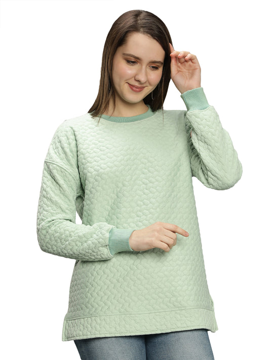 NUEVOSDAMAS Women's Polyester Blend Round Neck Sweatshirt (Light Green)