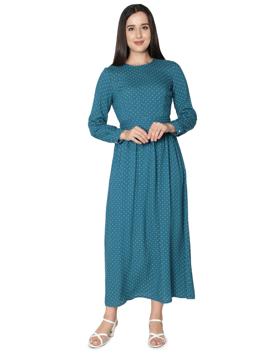 NUEVOSDAMAS Women Rayon Dot Printed Designer Dress | Latest Western Maxi Dress