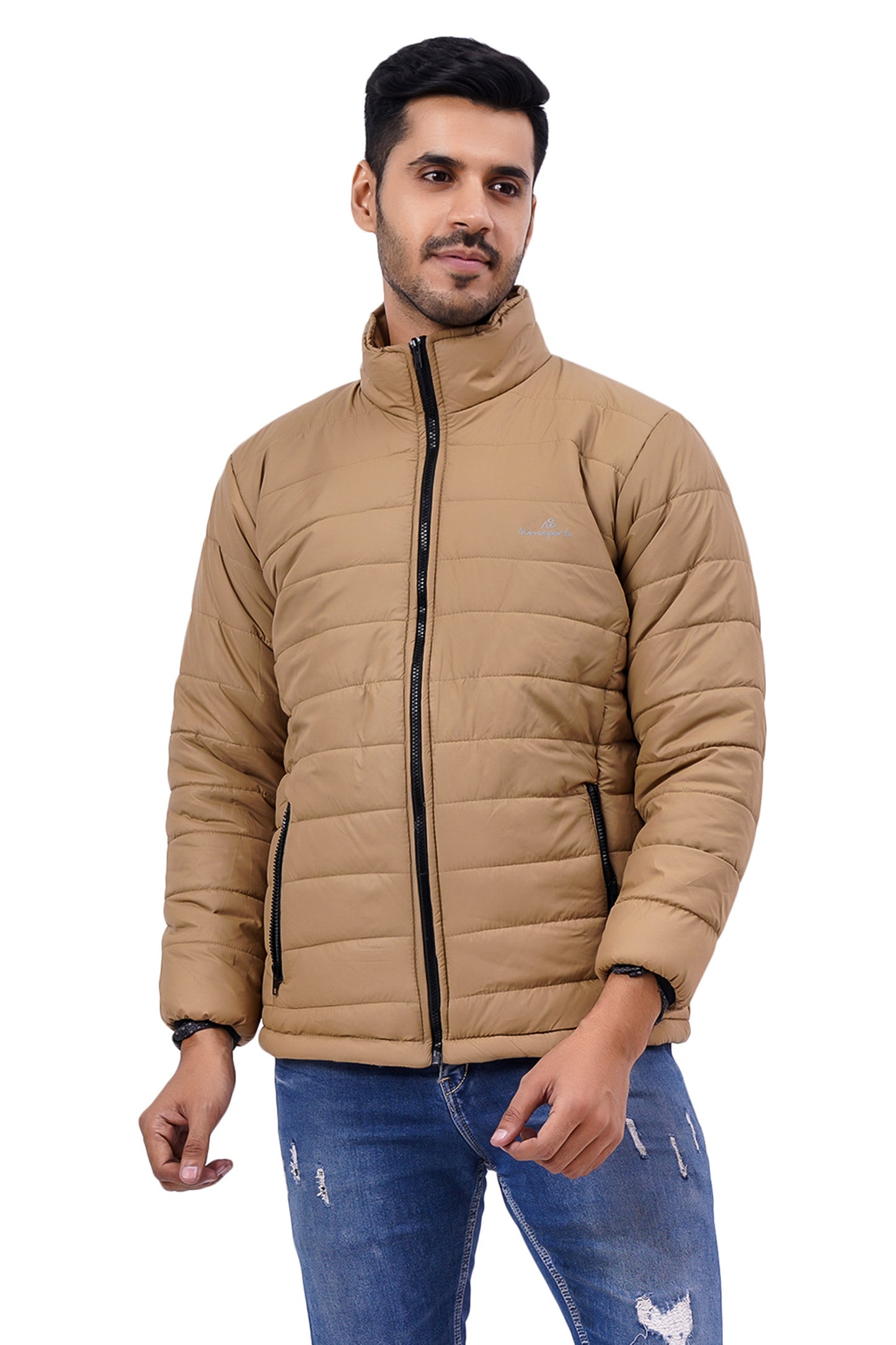 NUEVOSPORTA Men's Winter Solid Beige Quilted Puffer jacket