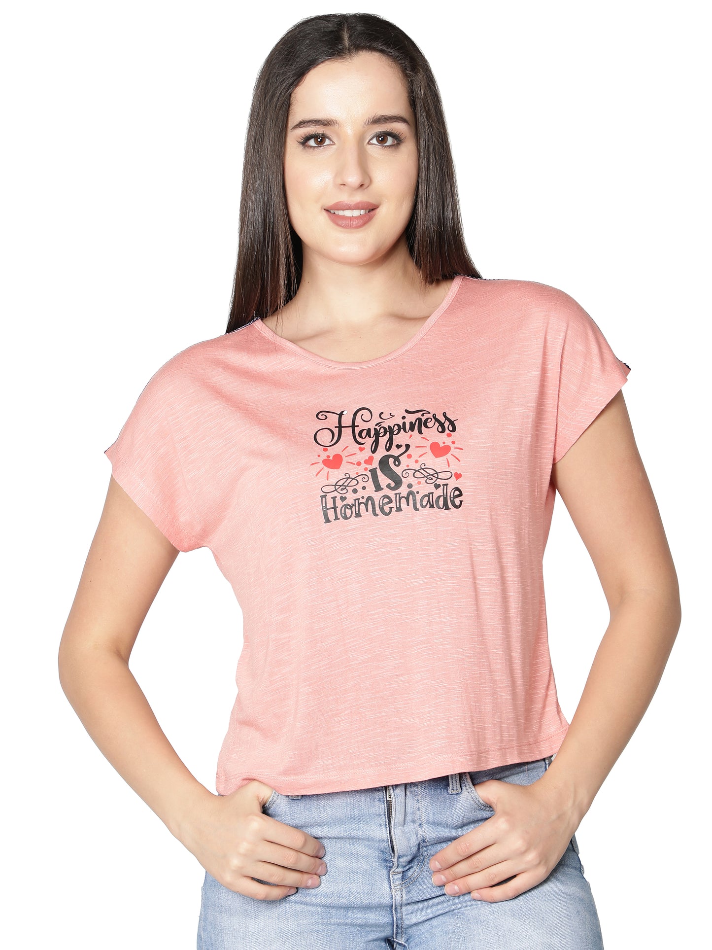 NUEVOSDAMAS Women Rayon Printed Pink T-Shirt