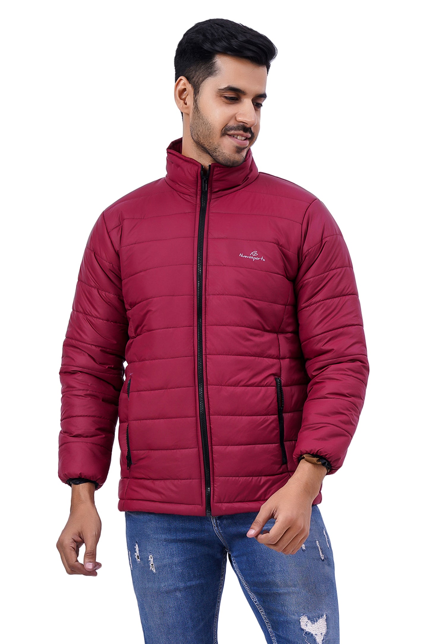 NUEVOSPORTA Men's Winter Solid Maroon Quilted Puffer jacket