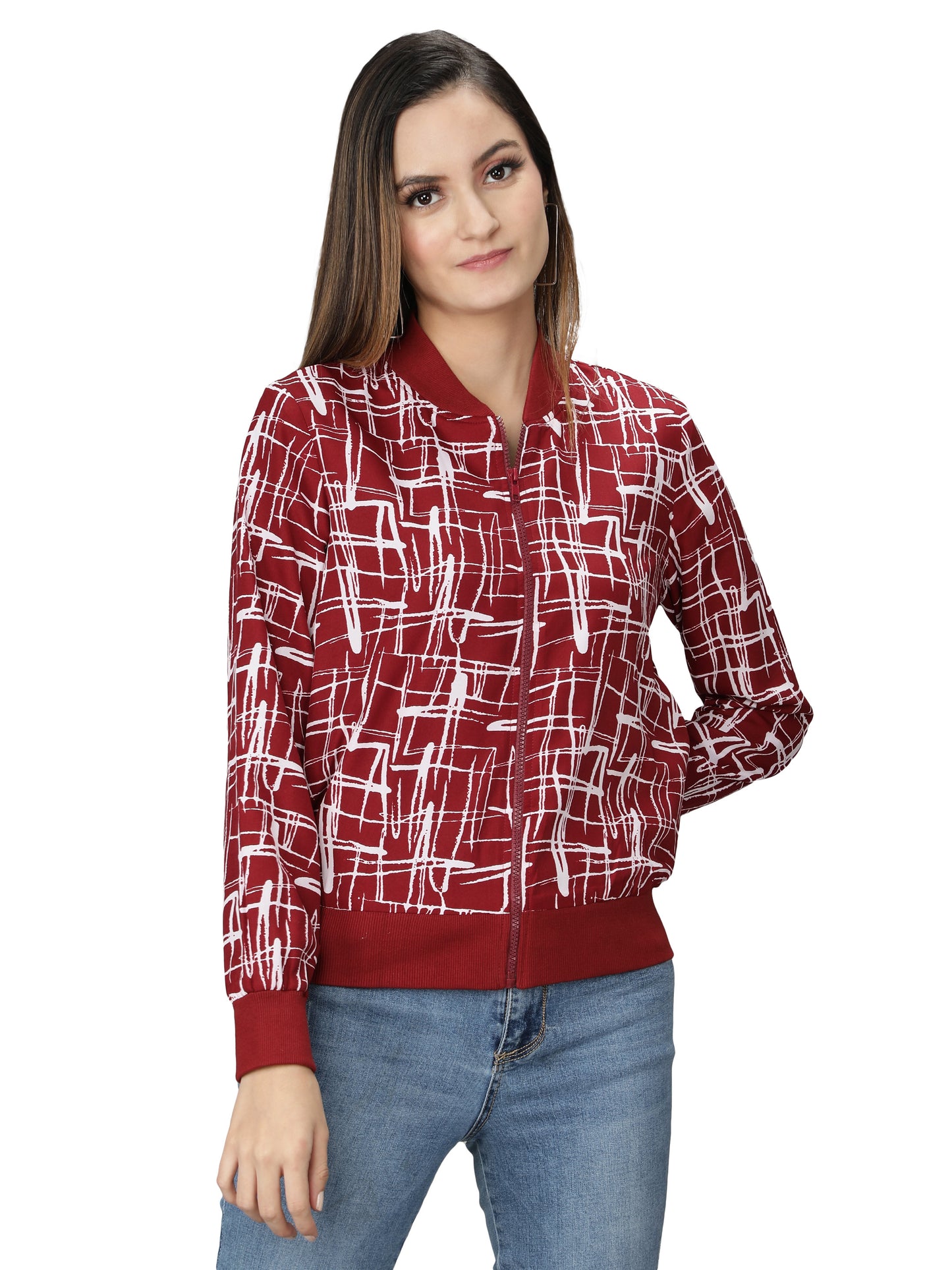 NUEVOSDAMAS woman's blouson Jacket Maroon/White