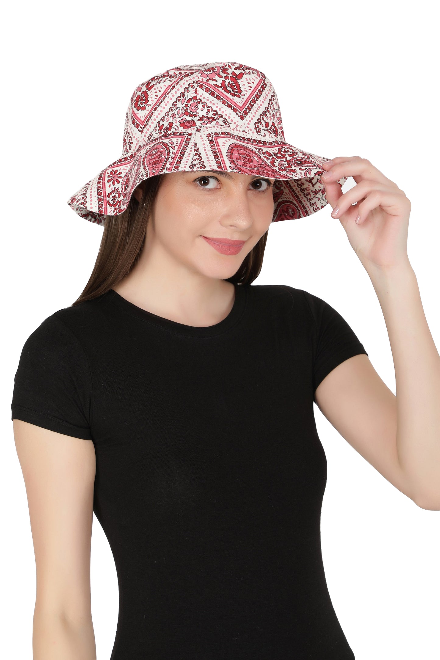 NUEVOSDAMAS Women Circular Cotton Cambric Paisely Printed Sun Hat