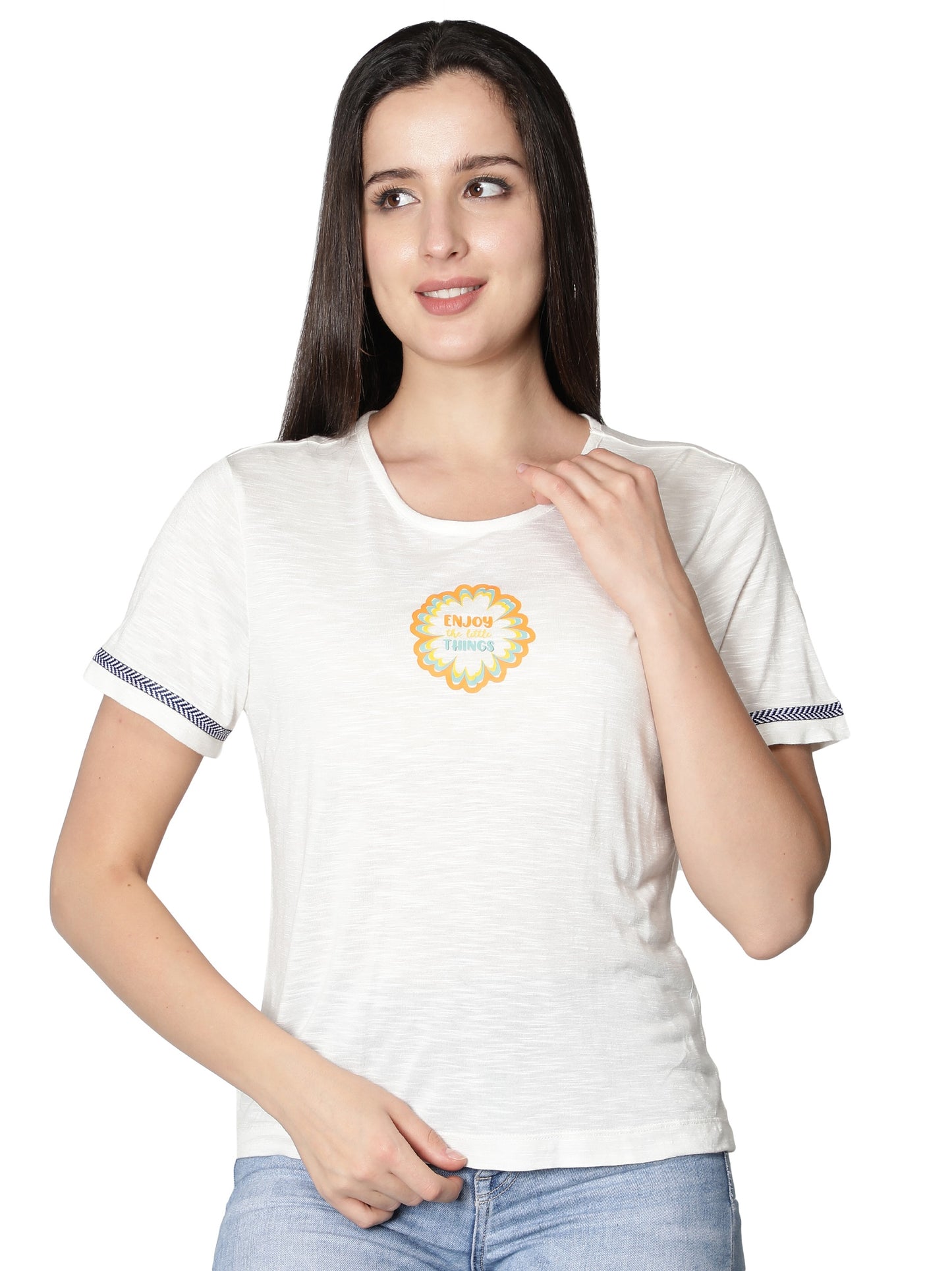 NUEVOSDAMAS Women Rayon Printed White T-Shirt