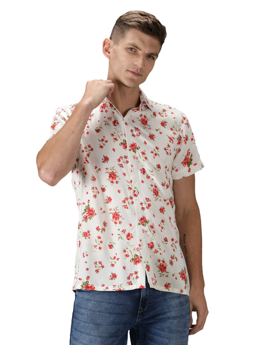 NUEVOSPORTA Men's Rayon Printed Shirt I HD Tropical Print Summer Wear Shirt