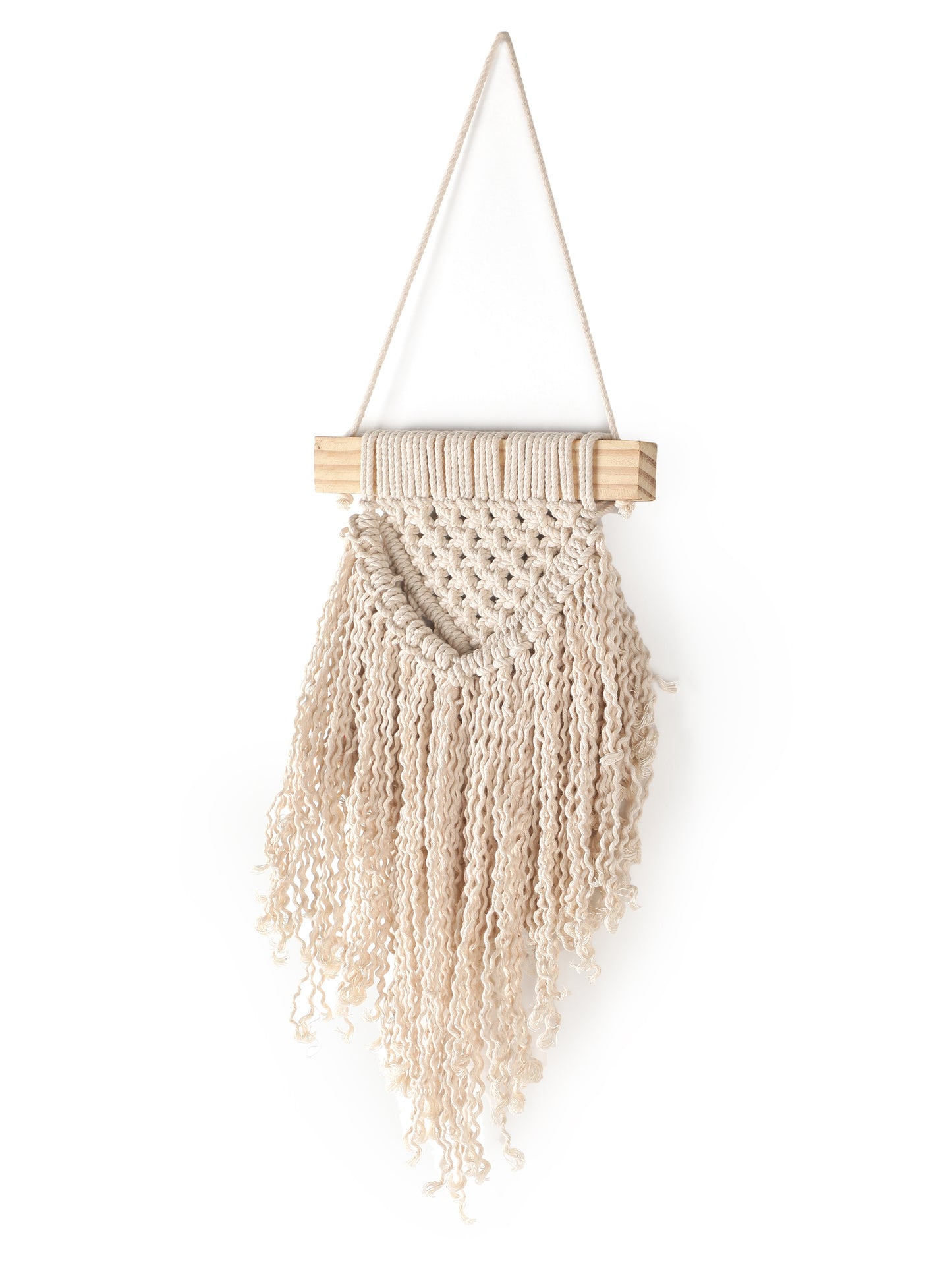 Macrame Wall Hanging Shelf | Bohemian Hanging Plant Shelves | Handmade Macrame Wall Hanging Decor | Wooden Wall Hanging Shelf_ Ivory