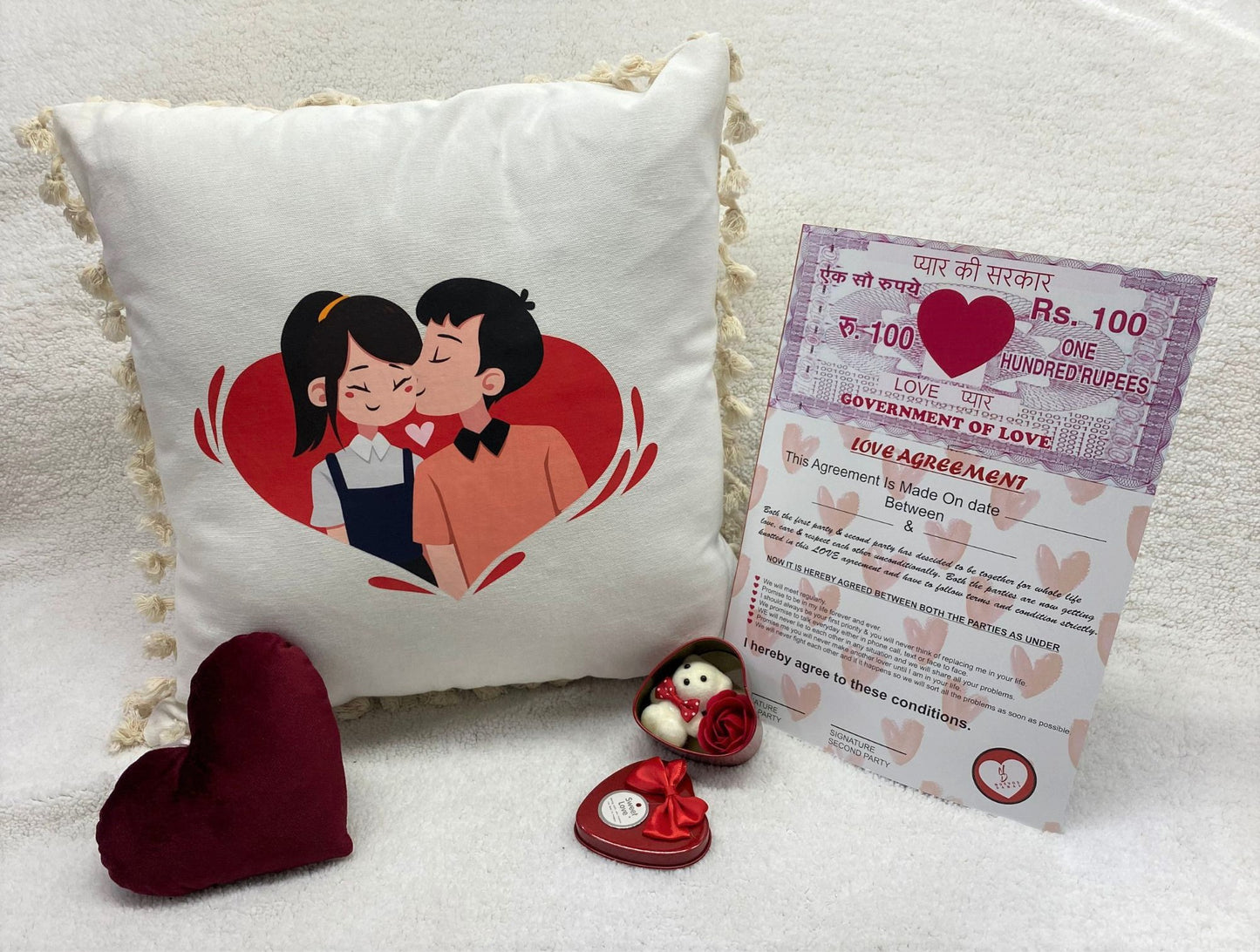 Valentine's Day Printed Cushion Gift Set Combo | Valentine Gift for Boyfriend Girlfriend | Couples Gift for Him/Her_White