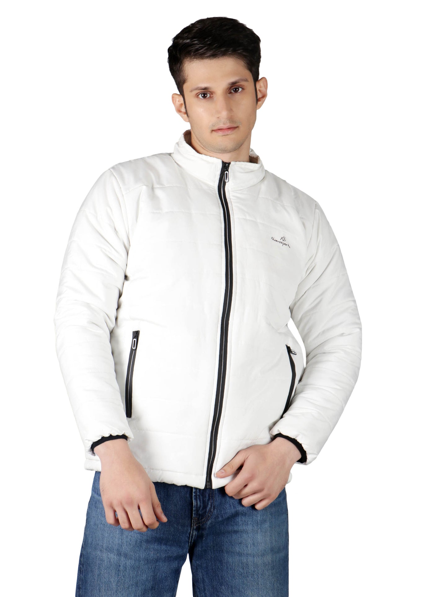 NUEVOSPORTA SOLID WHITE FULL SLEEVE MEN'S PUFFER JACKET