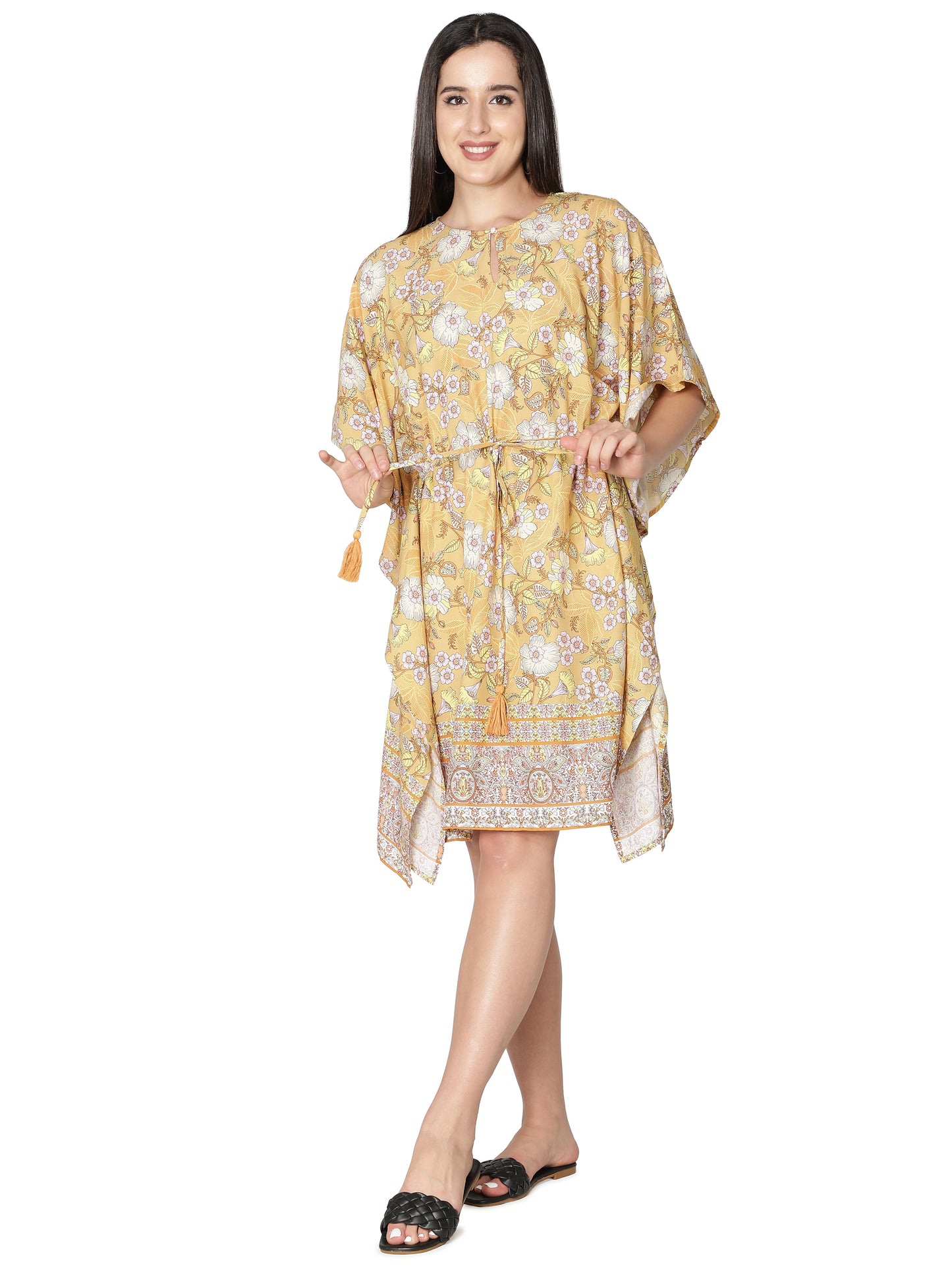 NUEVOSDAMAS Women Crepe Printed Kaftan (Mustard)