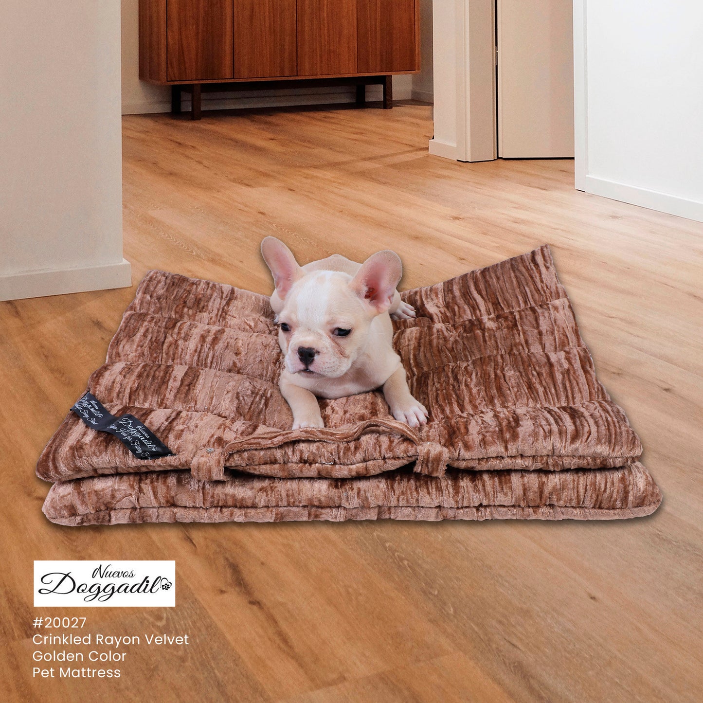 NUEVOS DOGGADIL Velvet Flat Pet Bed | Washable Padded Pet Bed| Light Weighted Dog Bolster Mat Beige1