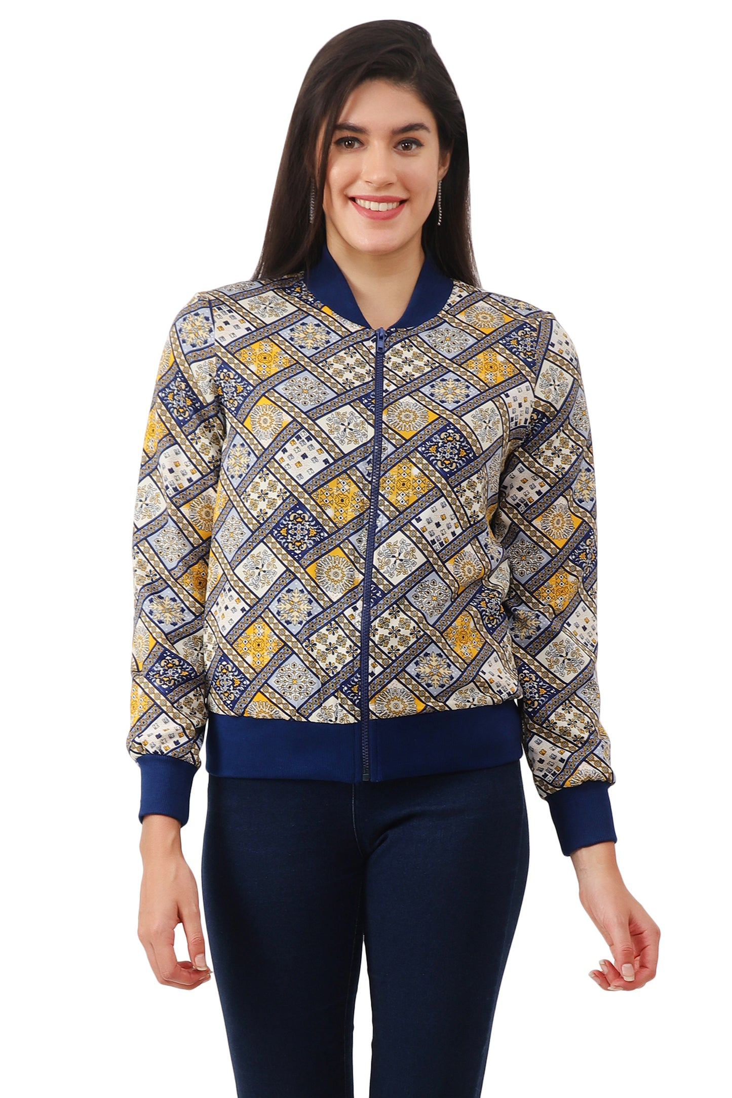 Nuevosdamas Woman's Blouson Jacket Yellow Navy