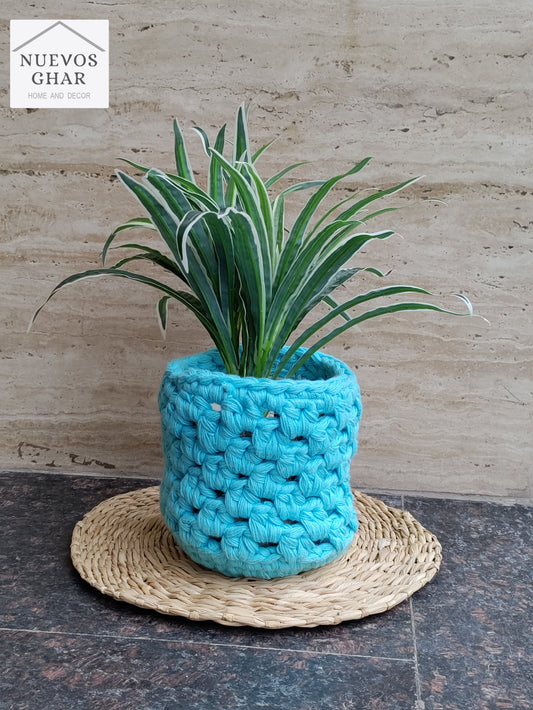 NUEVOSGHAR Solid Handmade Cotton Crochet Plant Pot Cover | Hand Crafted Woven Washable Cover | Home Decorative Bag for Pot/Container |