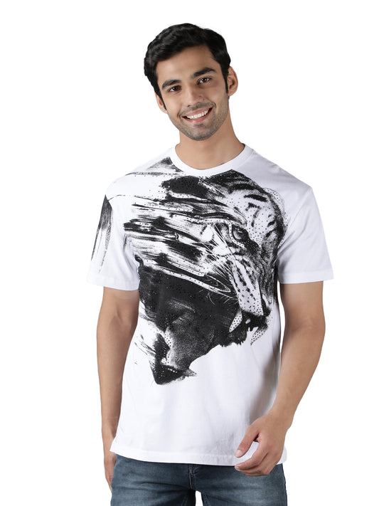 NUEVOSPORTA Men's Cotton Lion Printed T-Shirt