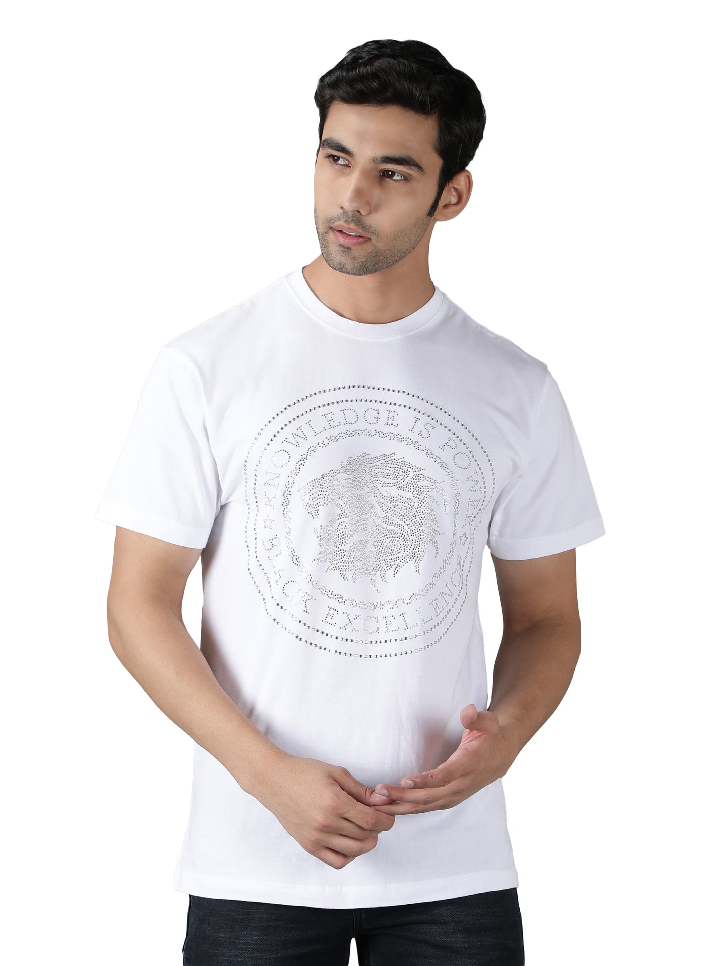 NUEVOSPORTA Men's Cotton Graphic Printed White T-Shirt