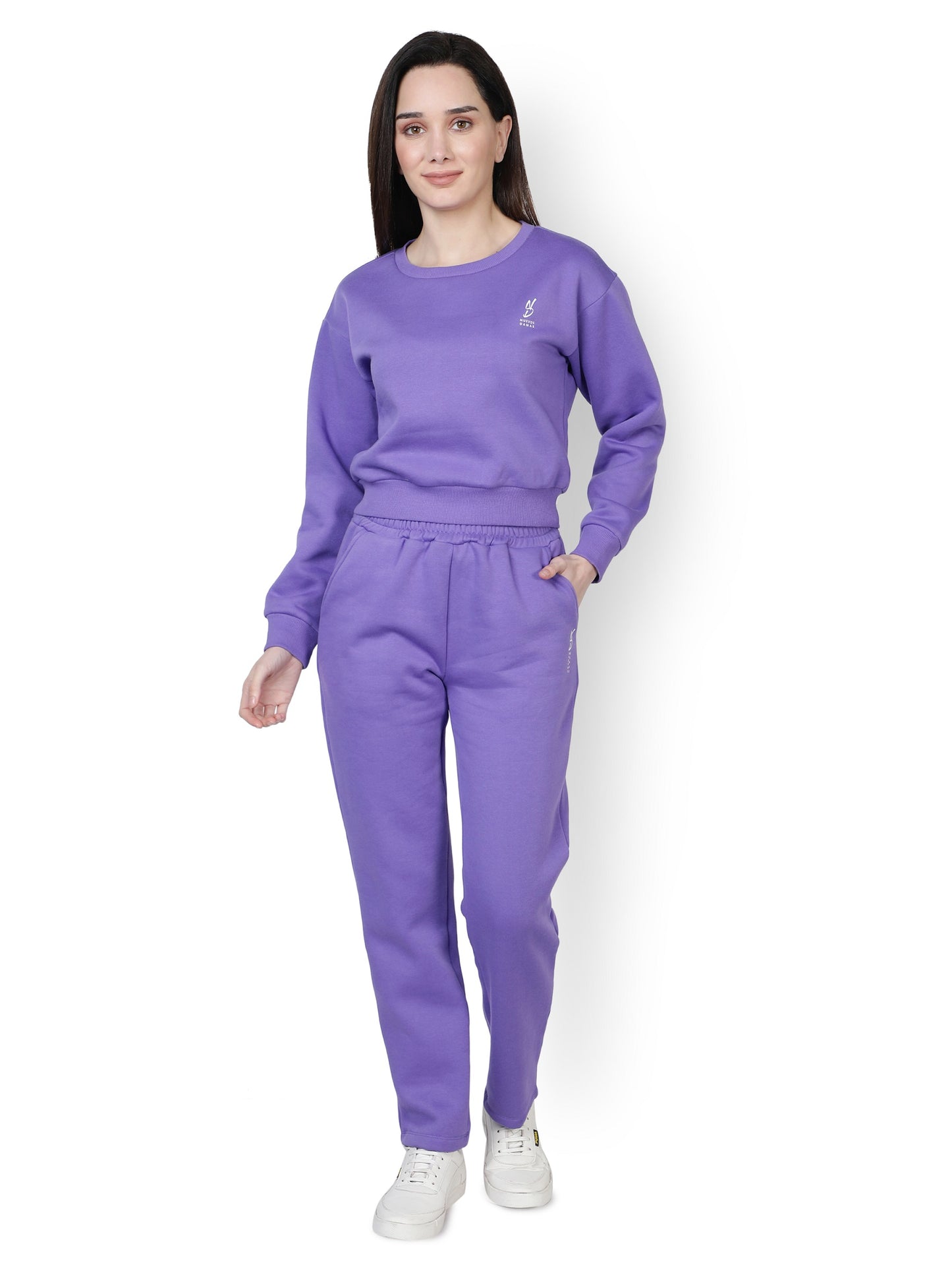 NUEVOSDAMAS Women Purple Full Sleeves Tracksuit