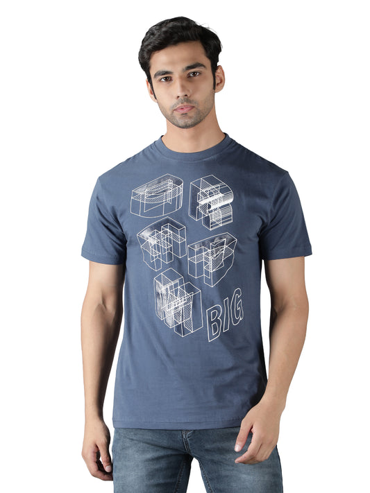 NUEVOSPORTA Men's Cotton Graphic Printed Light Blue T-Shirt