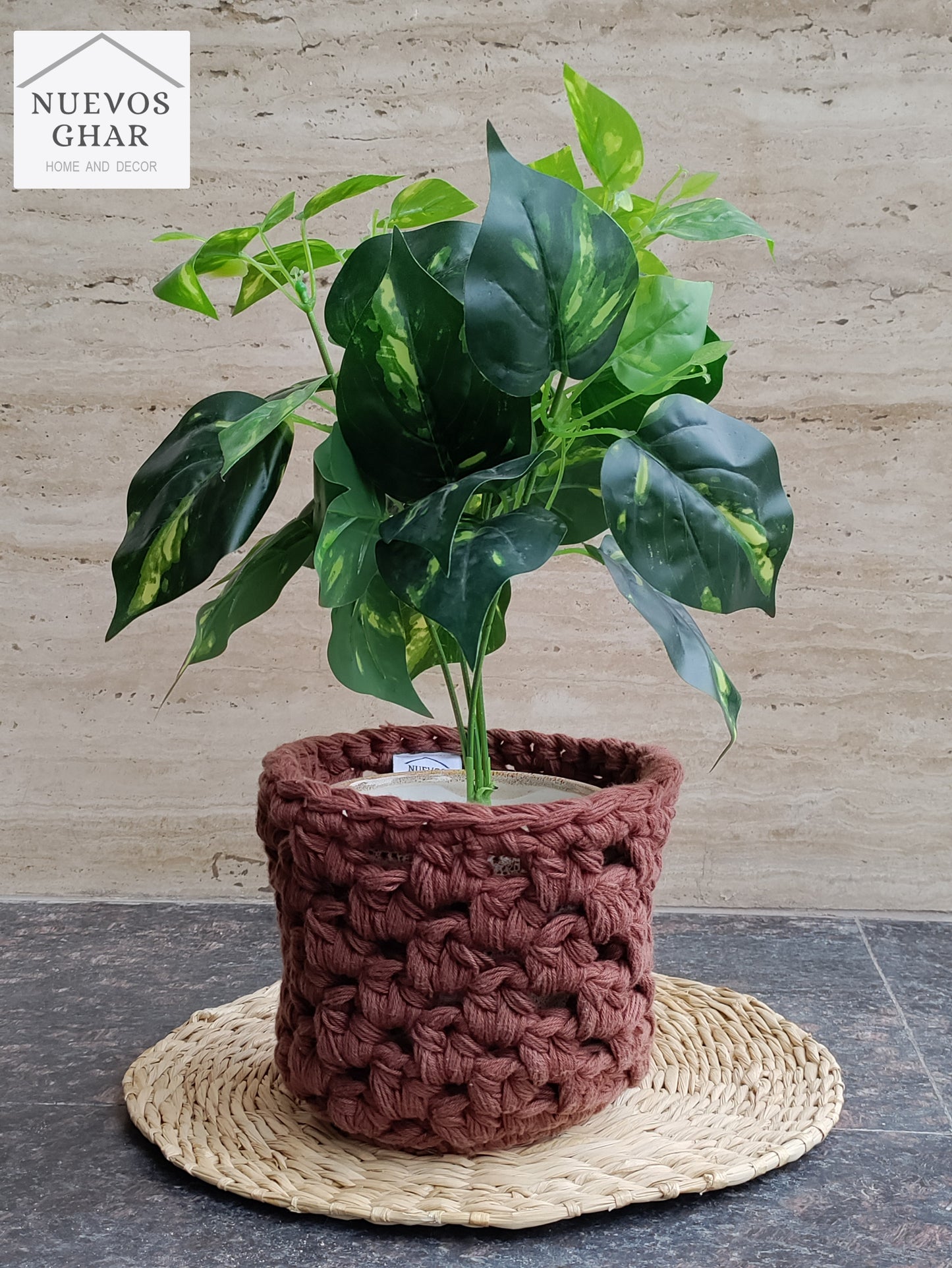 NUEVOSGHAR Solid Handmade Cotton Crochet Plant Pot Cover | Hand Crafted Woven Washable Cover for Plant Pot | Home Decorative Bag for Pot/Container |