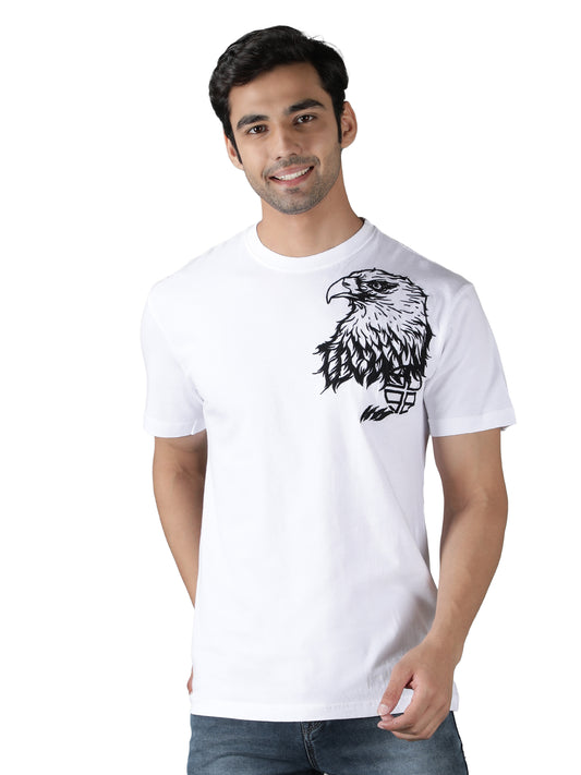 NUEVOSPORTA Men's Cotton Graphic Printed White T-Shirt