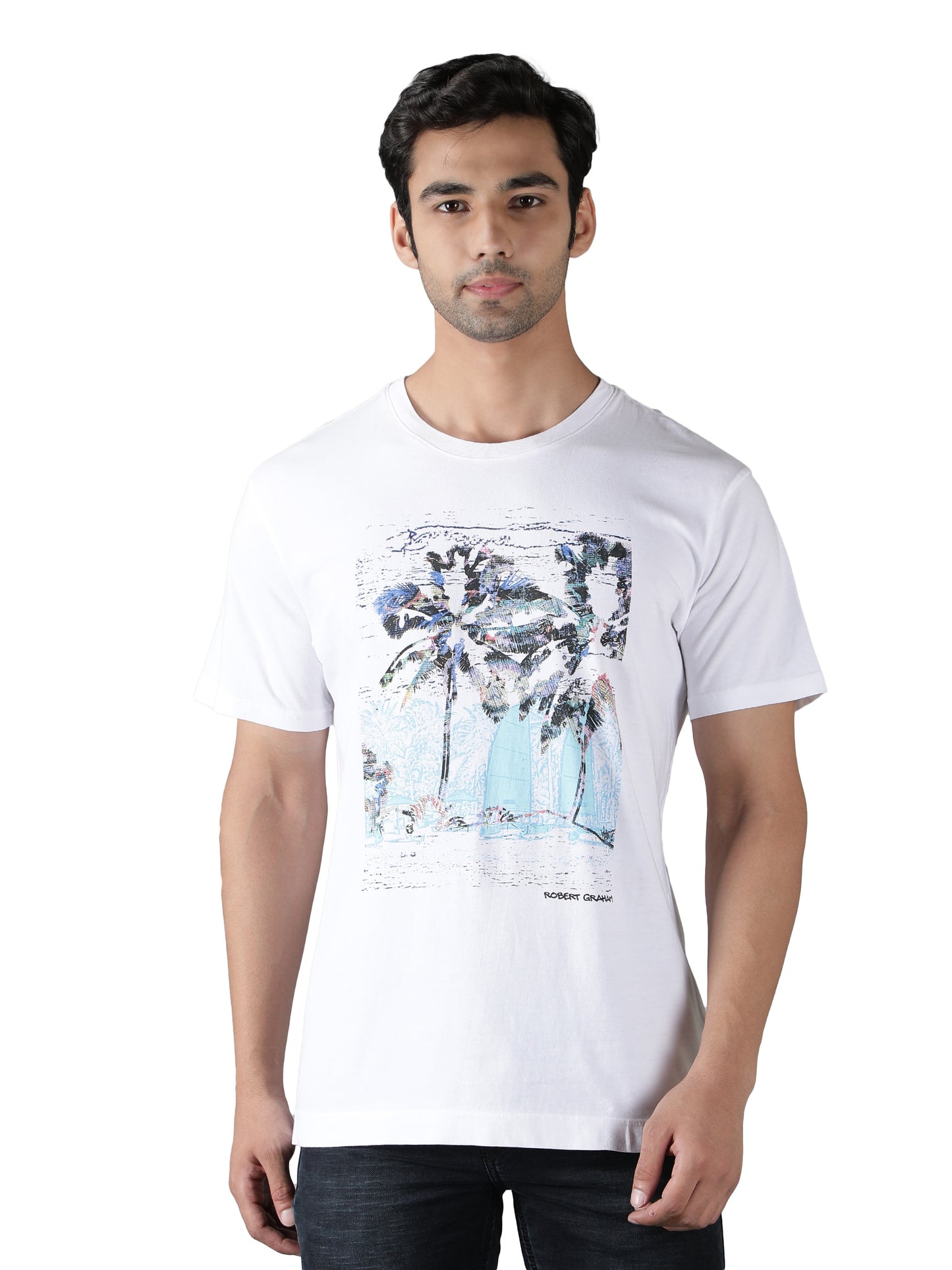 NUEVOSPORTA Men's Cotton Graphic Printed White T-Shirt