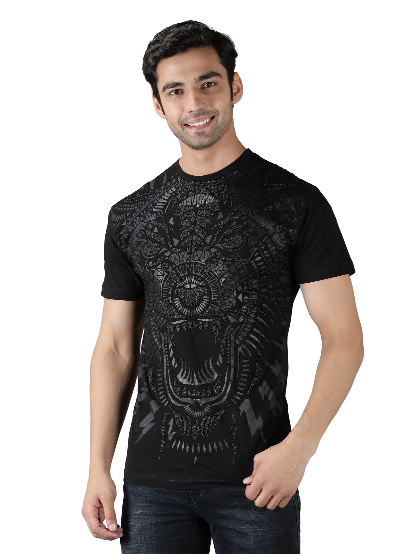 NUEVOSPORTA Men's Cotton Graphic Printed Black T-Shirt