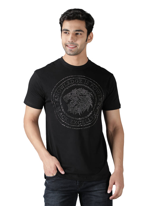 NUEVOSPORTA Men's Cotton Graphic Printed Black T-Shirt