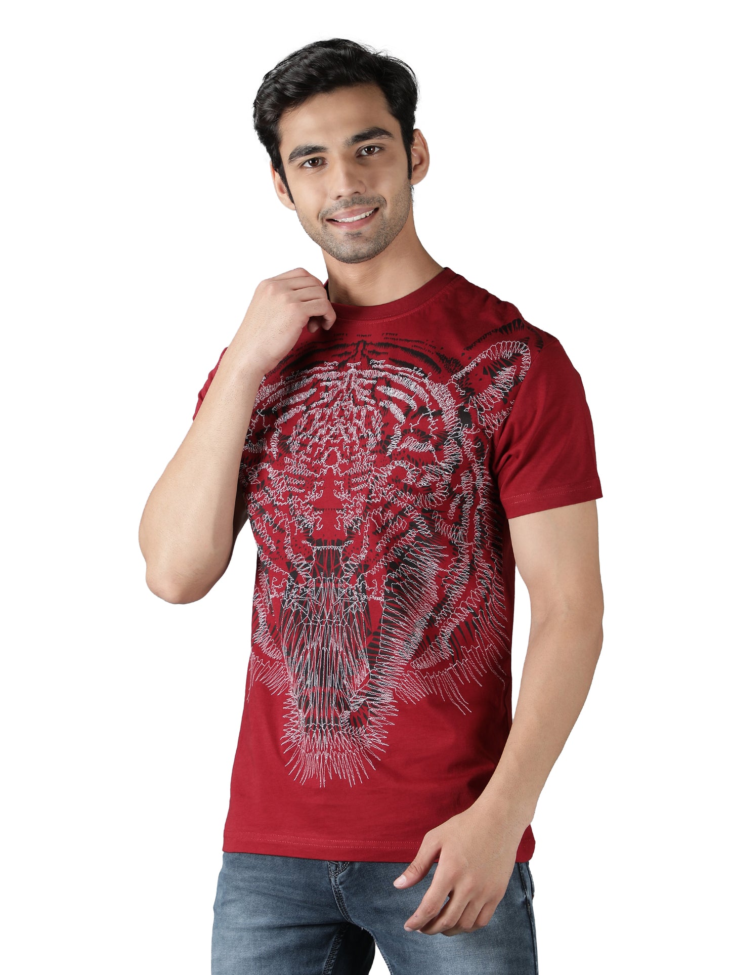 NUEVOSPORTA Men's Cotton Graphic Printed Maroon T-Shirt