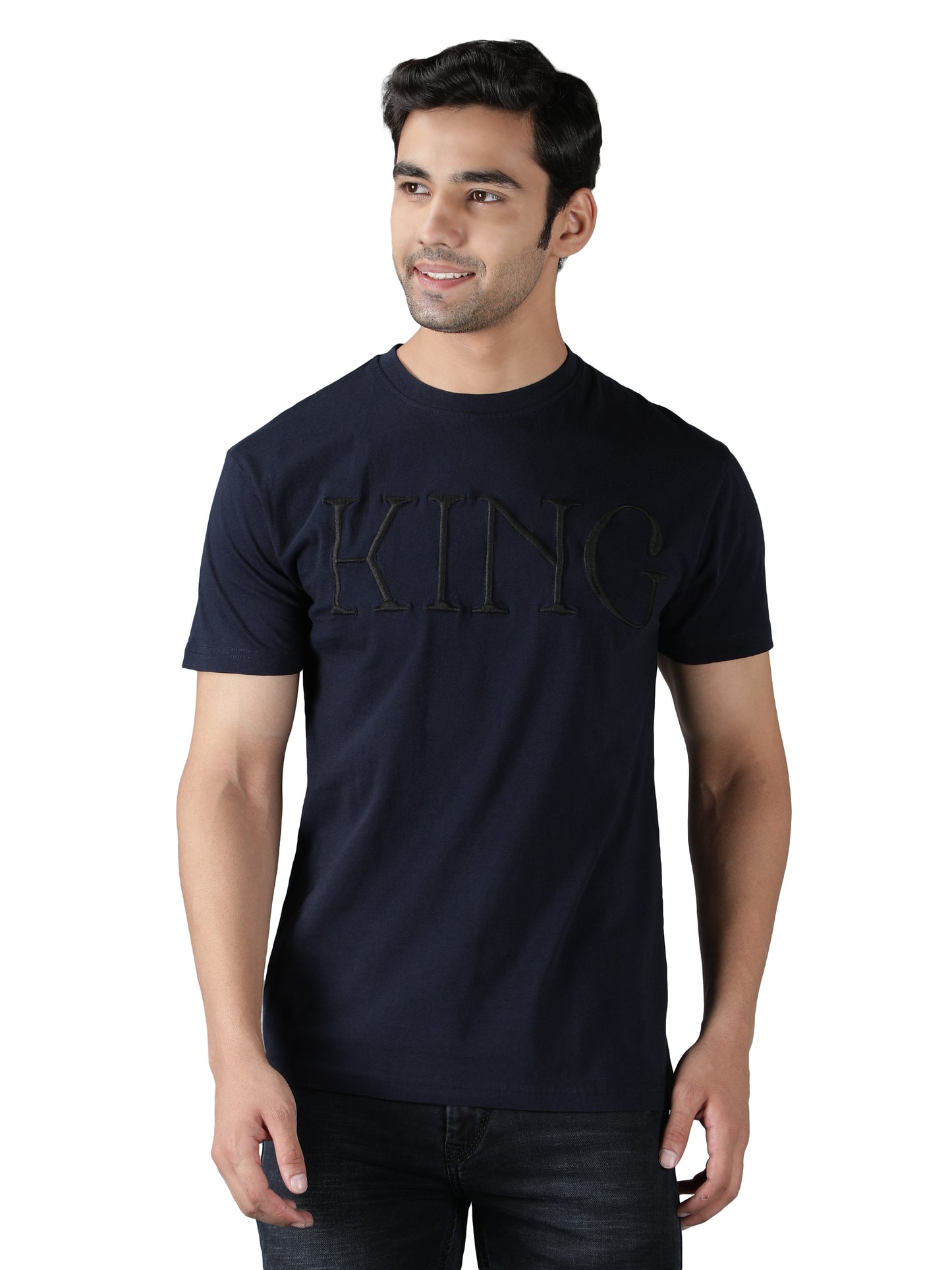 NUEVOSPORTA Men's Cotton Graphic Printed Blue T-Shirt