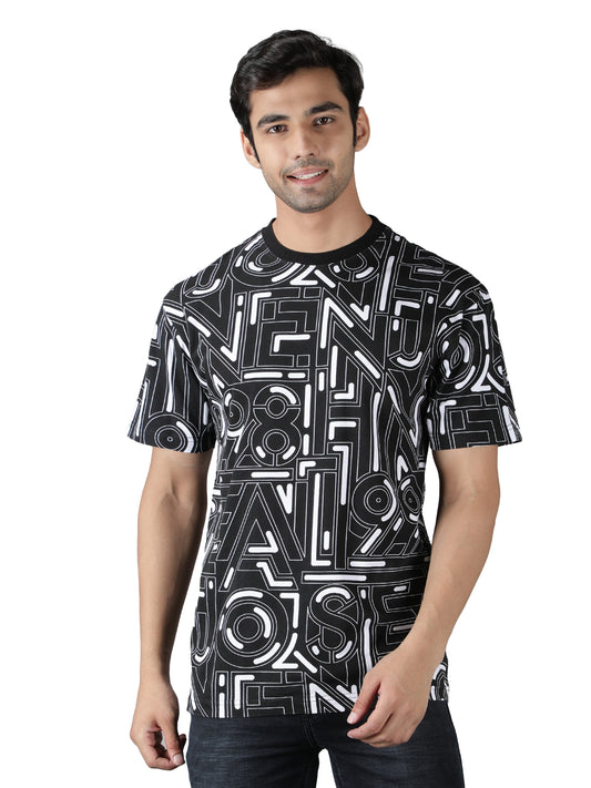 NUEVOSPORTA Men's Cotton Graphic Printed Black T-Shirt