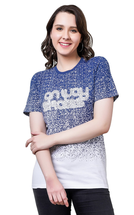 NUEVOSDAMAS Cotton Typography Printed | T-Shirt Navy Blue